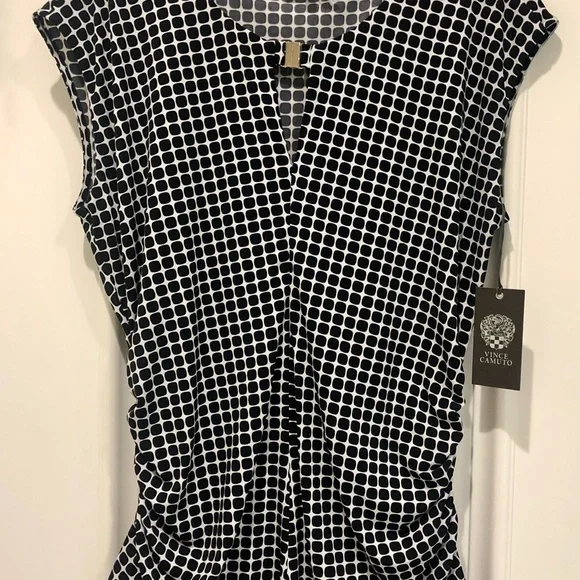 🌸HP🎉NWT👚VINCE CAMUTO Cap-Sleeve BLACK 🖤& WHITE 🤍Blouse - Picture 5 of 16